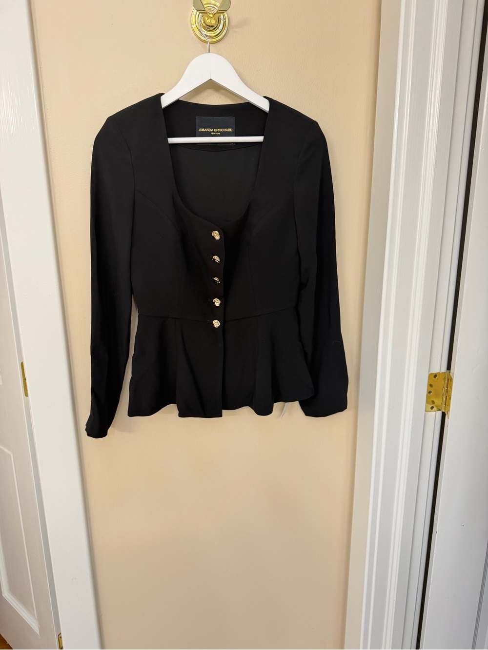 Amanda Uprichard Black Peplum Button-Front Blouse / Blazer